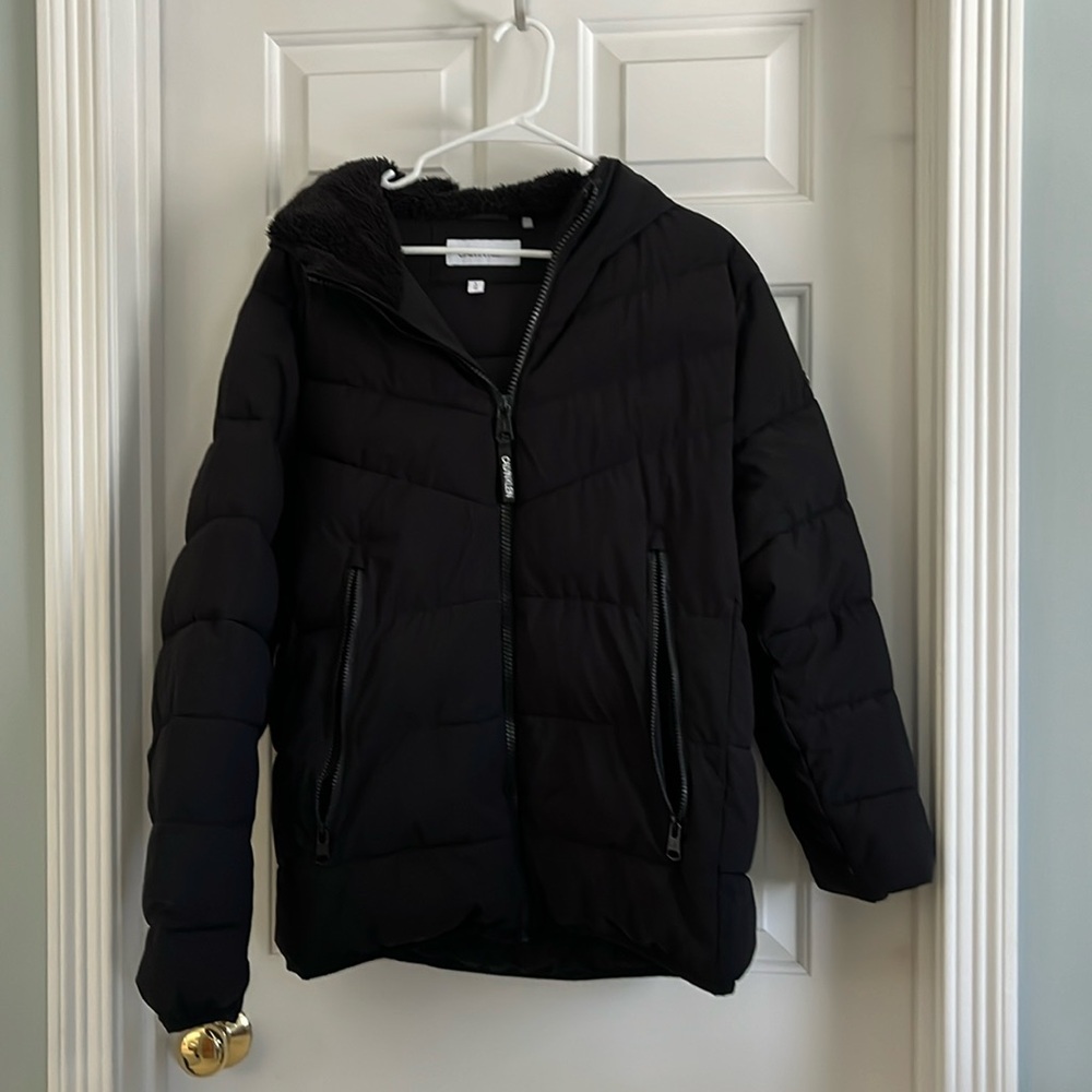Men’s Calvin Klein sherpa hood size large winter coat, black